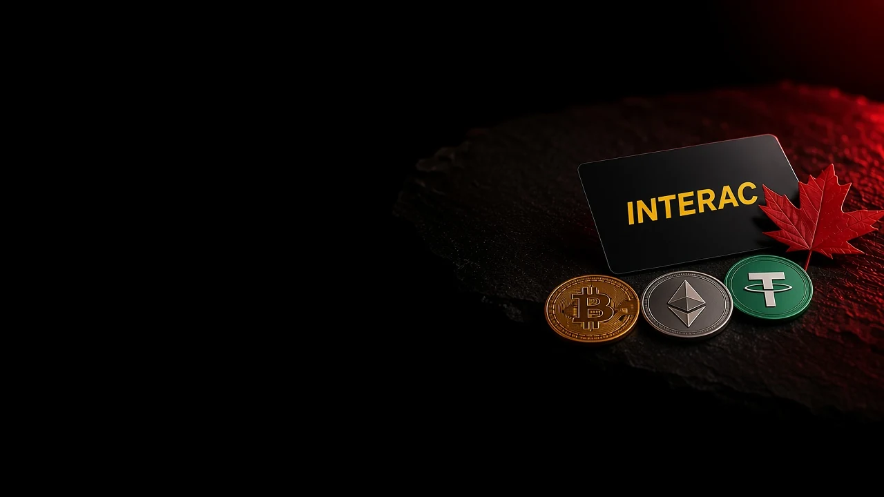 Interac card with Bitcoin, Ethereum and Tether coins